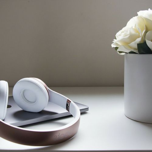 Headphones and flowers