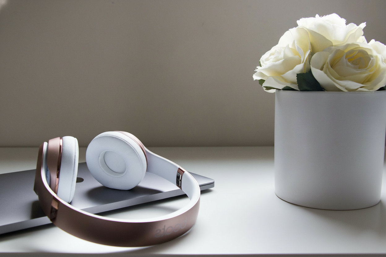 Headphones and flowers