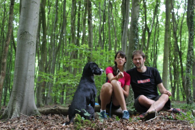 Bryony Rust with husband Tom and dog Rolo