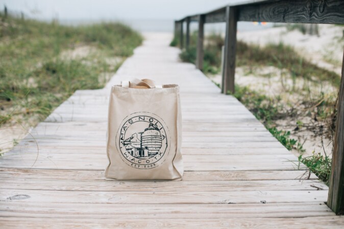 Magnolia bag on beach walkway
